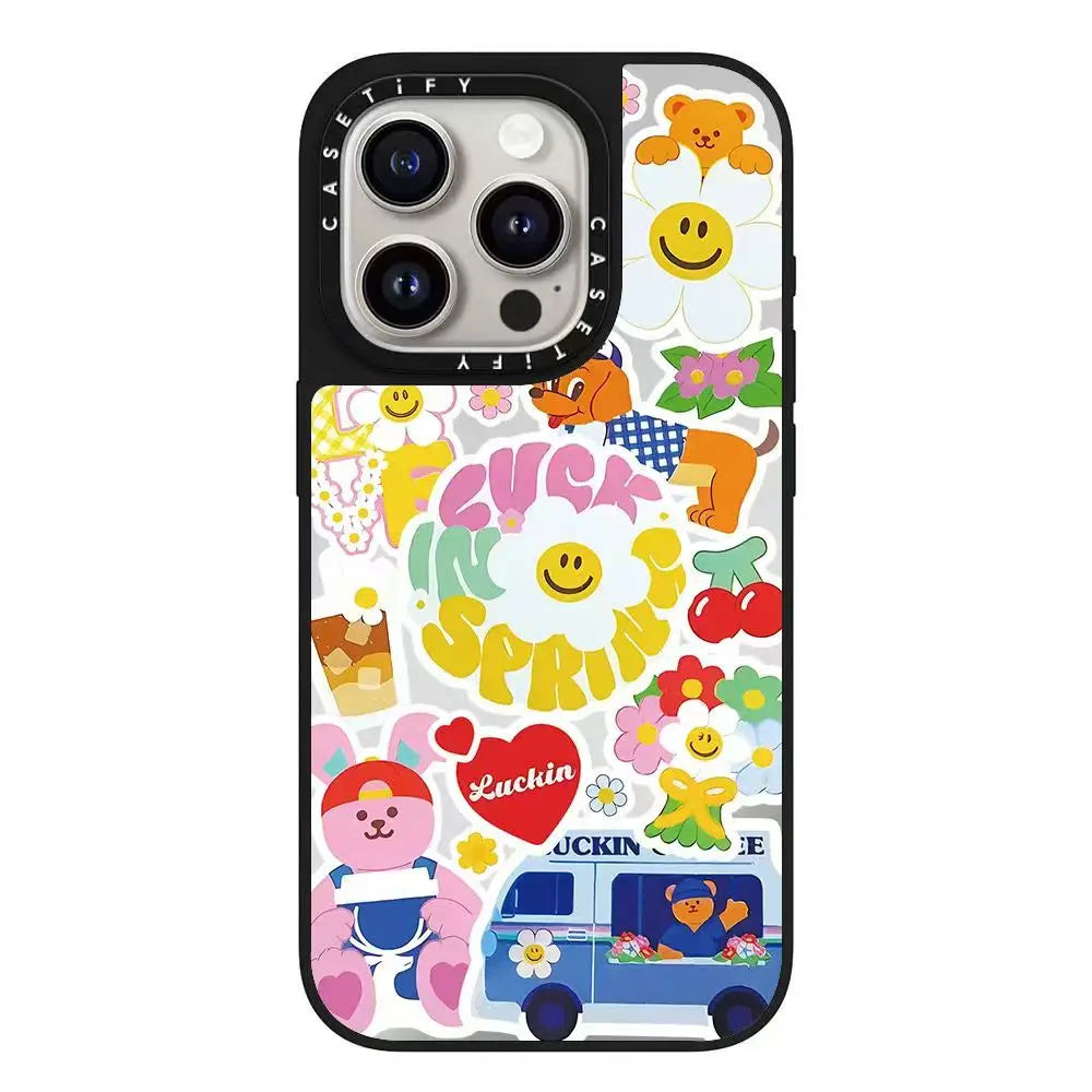 The Sunflower Series iPhone16ProMax phone case is compatible for 15Pro/16Plus Mirror 12 Trendy.