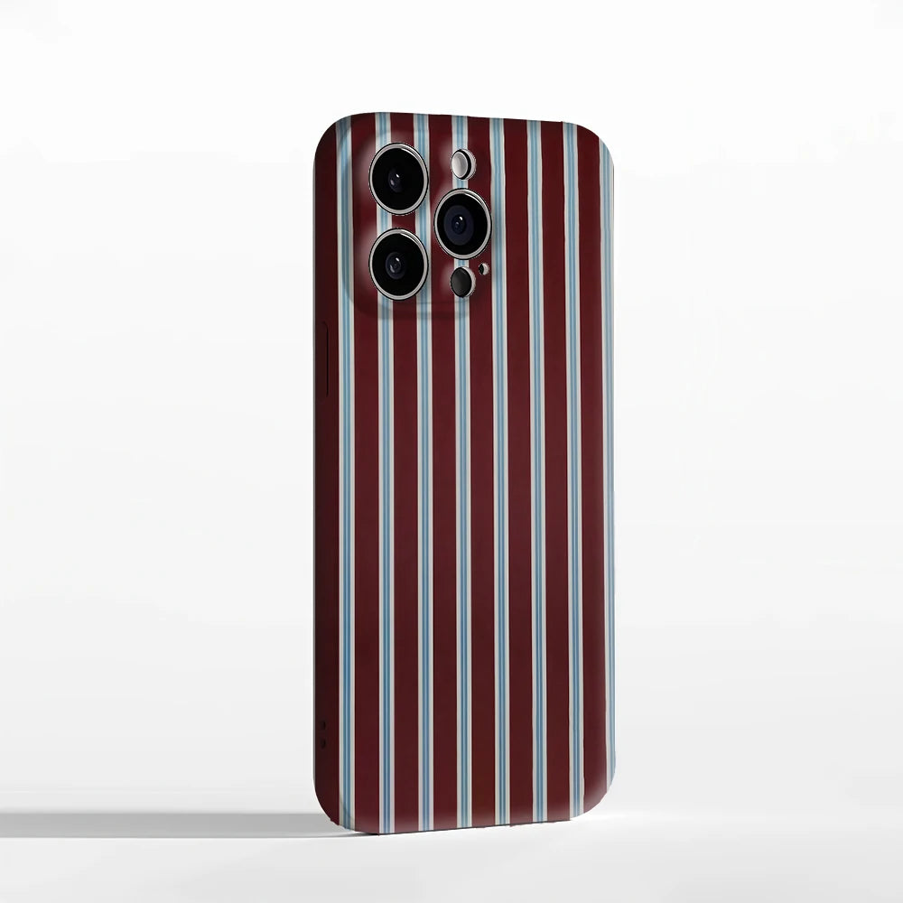 Burgundy Blue White Stripes IPhone17 Must-Haves Phone Case for IPhone 17 16 15 14 13 12 Pro Max Plus Double-layer Back Cover