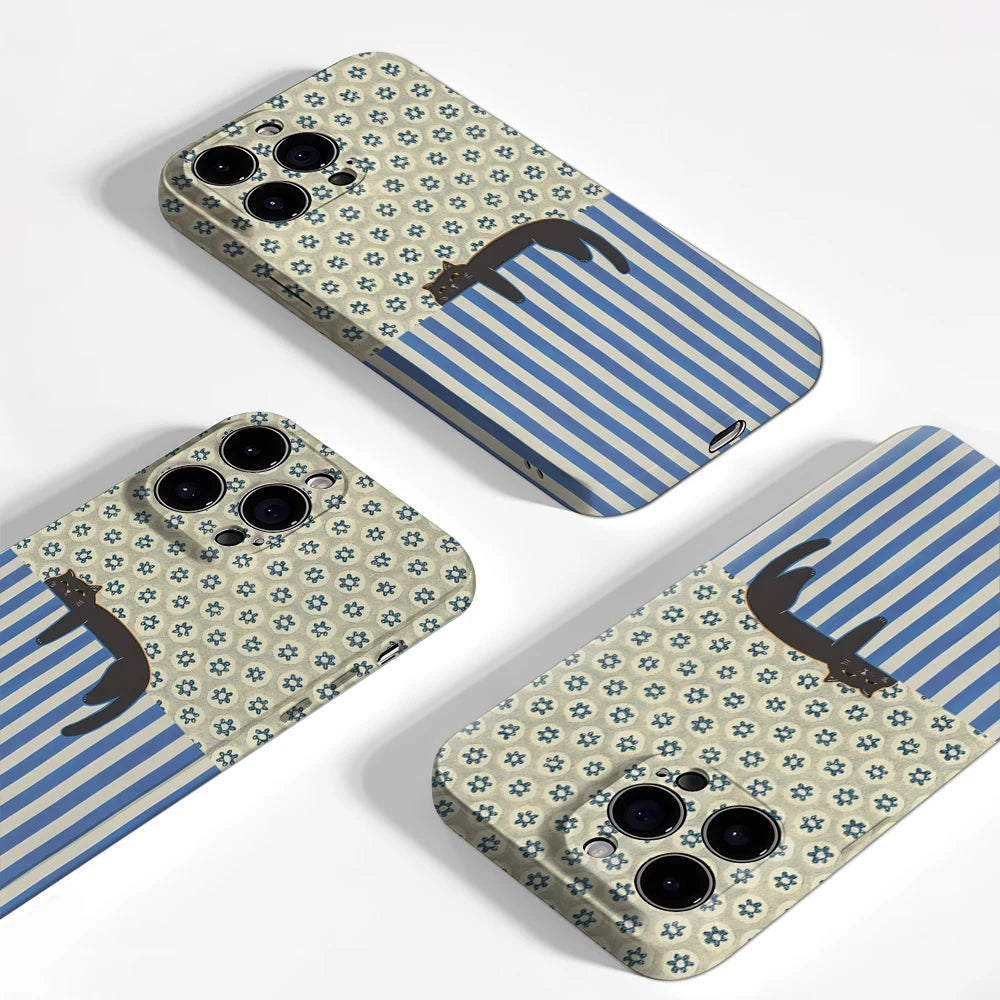 Cat with Blue and White Stripes IPhone17 Must-Haves Phone Case for IPhone 17 16 15 14 13 12 Pro Max Plus Double-layer Back Cover
