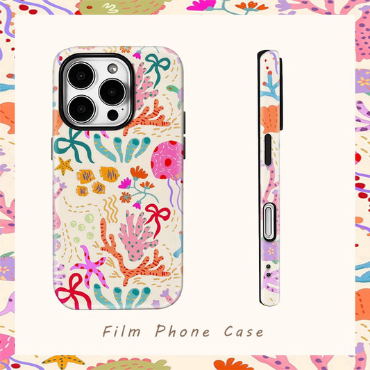 Colorful Sea Life Print Phone Case for IPhone 17AIR 16E 16 15 14 13 12 11 17 Pro Max Plus Double-layer Back Cover