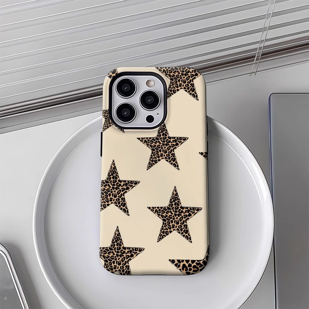 Leopard Print Stars IPhone17 Must-Haves Phone Case for IPhone 17 16 15 14 13 12 Pro Max Plus Double-layer Back Cover
