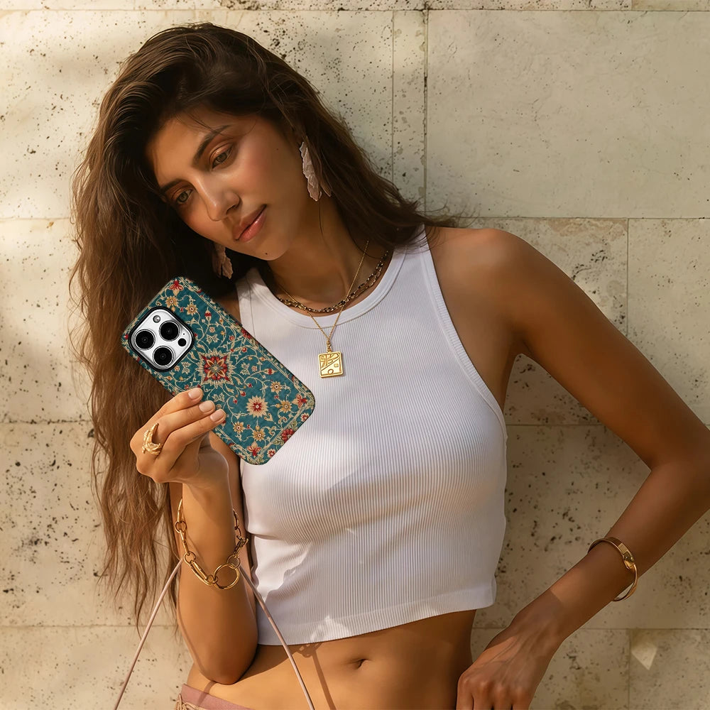 Retro Turkish Persian Style Phone Case for IPhone 16 15 14 13 12 11 X XS XR XSMAX 7 8 Pro Max Plus Double-layer Back Cover