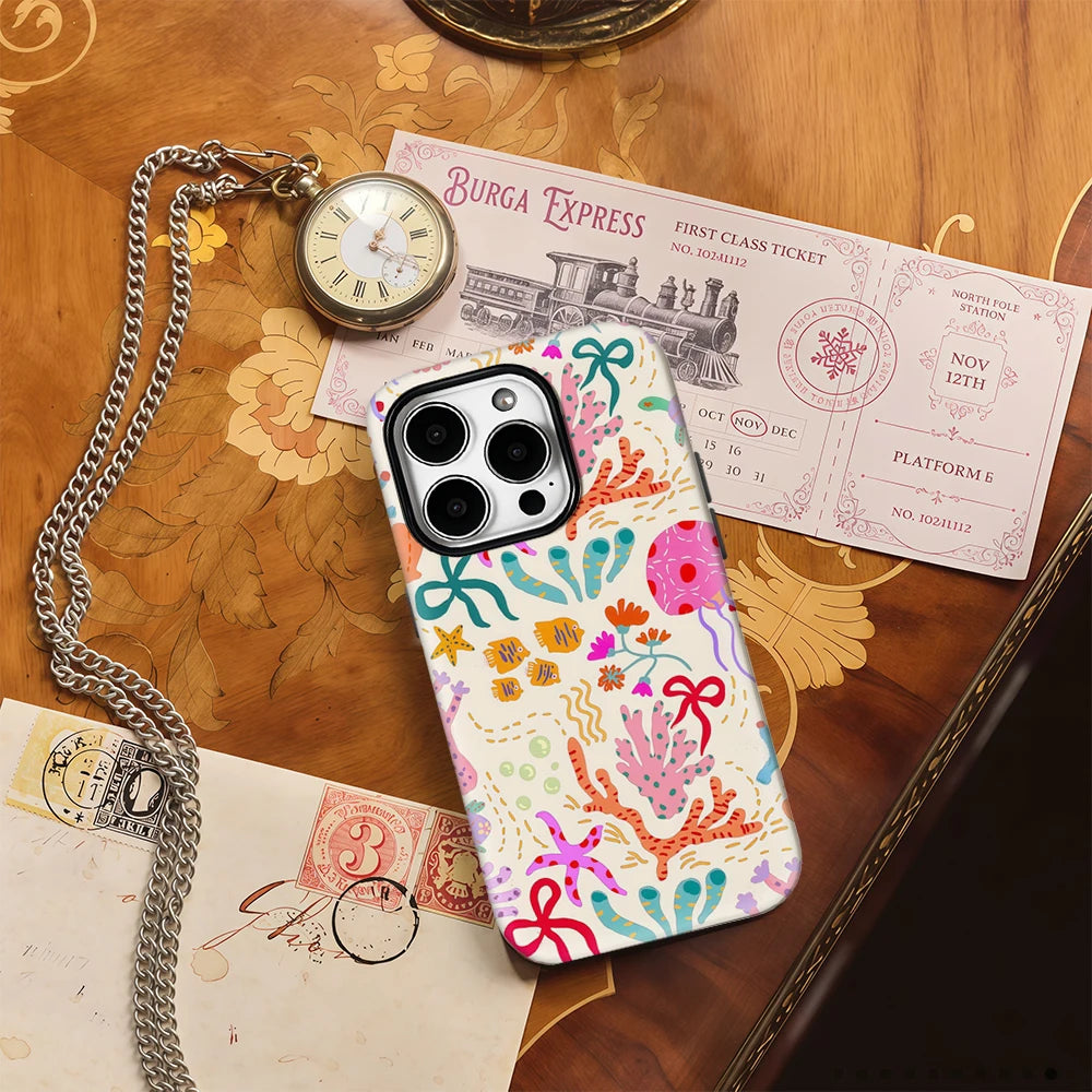 Colorful Sea Life Print Phone Case for IPhone 17AIR 16E 16 15 14 13 12 11 17 Pro Max Plus Double-layer Back Cover