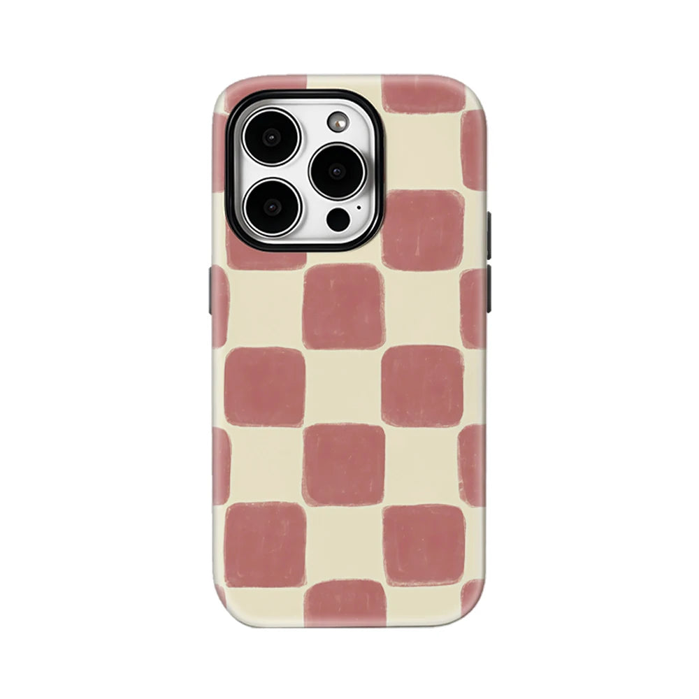 Blush Check Textured Phone Case for IPhone 17AIR 16E 16 15 14 13 12 11 17 Pro Max Plus Double-layer Back Cover
