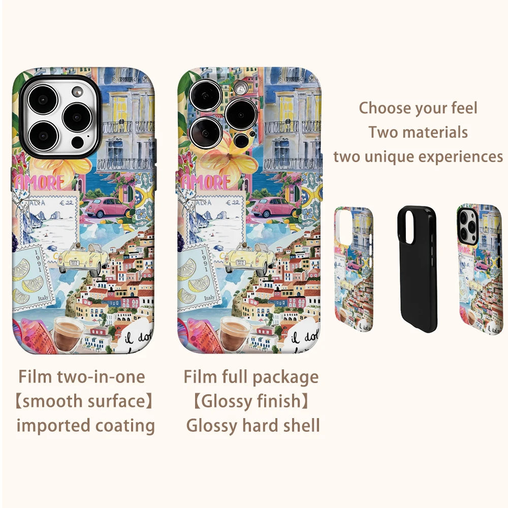 Italian Town Walk Phone Case for IPhone 16 15 14 13 12 11 X XS XR XSMAX 7 8 Pro Max Plus Double-layer Back Cover