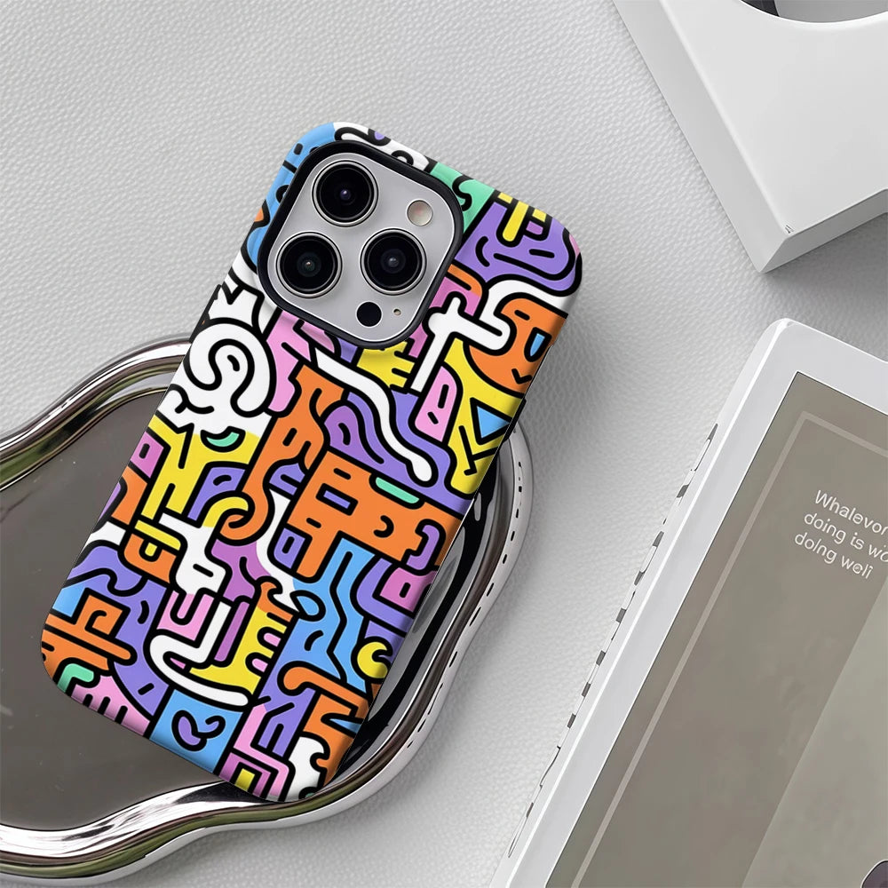 Colorful Abstract Doodle Pattern IPhone17 Must-Haves Phone Case for IPhone 17 16 15 14 13 Pro Max Plus Double-layer Back Cover
