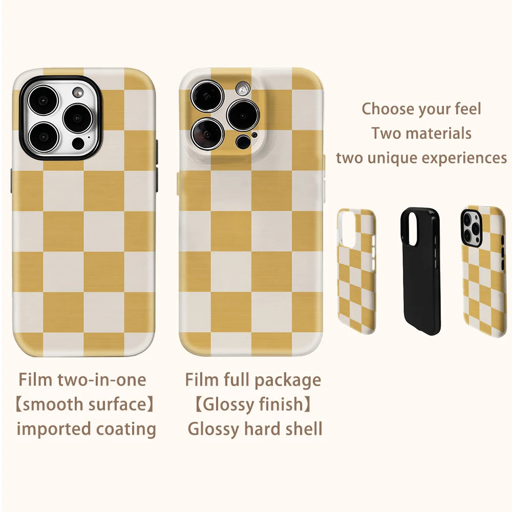 Sunny Checkerboard Phone Case for IPhone 17AIR 16E 16 15 14 13 12 11 17 Pro Max Plus Double-layer Back Cover