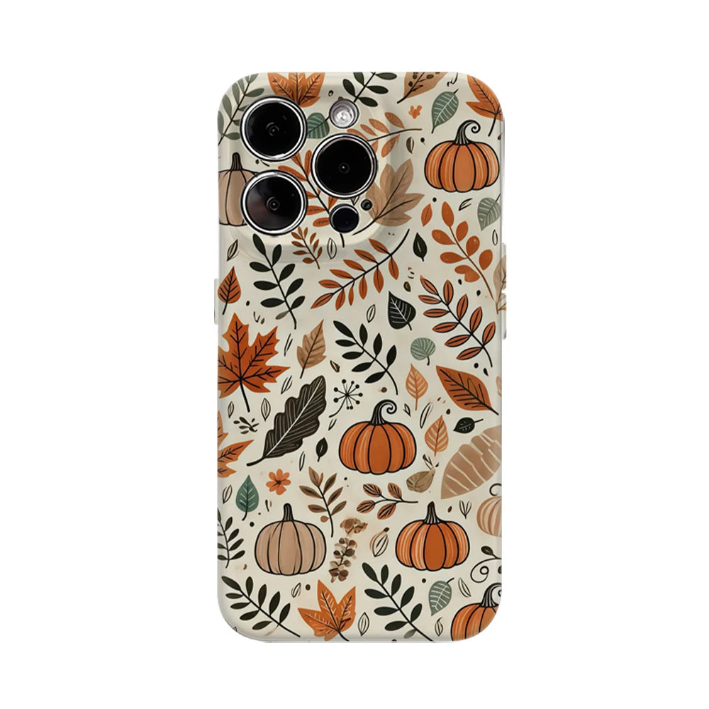 Halloween Autumn Leaves Pumpkin Phone Case for IPhone 16 15 14 13 12 11 X XS XR XSMAX 7 8 Pro Max Plus Double-layer Back Cover