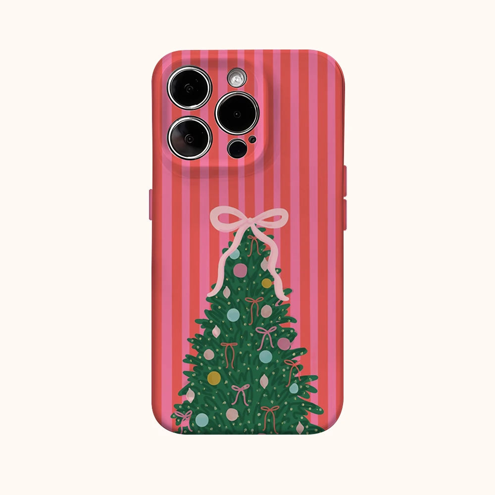 Red Striped Christmas Tree Phone Case for IPhone 16 15 14 13 12 11 X XS XR XSMAX 7 8 Pro Max Plus Double-layer Back Cover