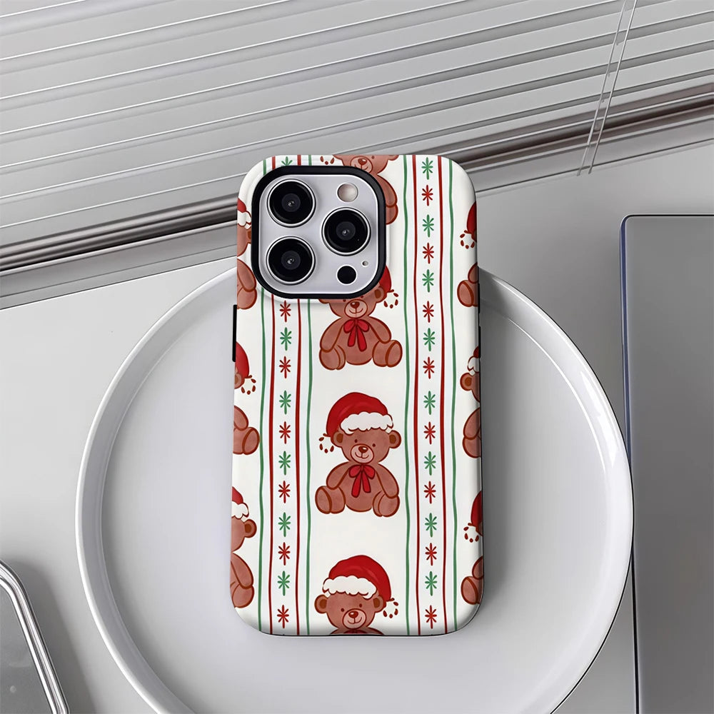 Christmas Teddy Bear Stripes IPhone17 Must-Haves Phone Case for IPhone 17 16 15 14 13 12 Pro Max Plus Double-layer Back Cover