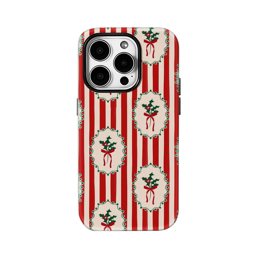 Christmas Holly Red White Stripes IPhone17 Must-Haves Phone Case for IPhone 17 16 15 14 13 Pro Max Plus Double-layer Back Cover