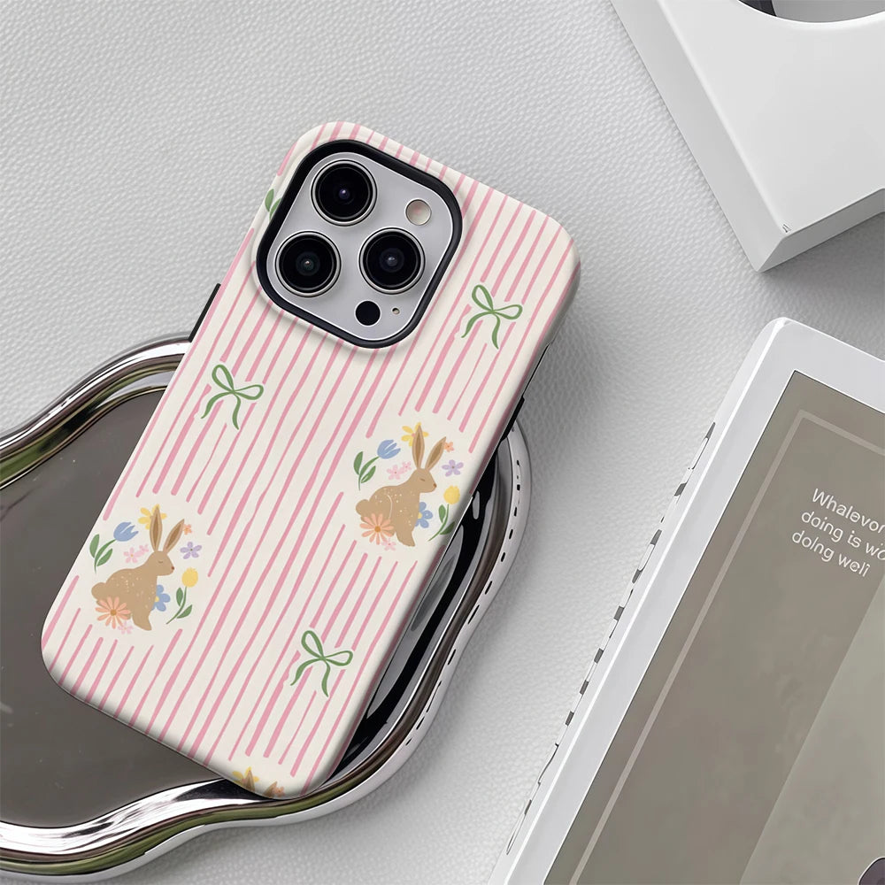 Rabbits and Bows on Pink IPhone17 Must-Haves Phone Case for IPhone 17 16 15 14 13 12 Pro Max Plus Double-layer Back Cover