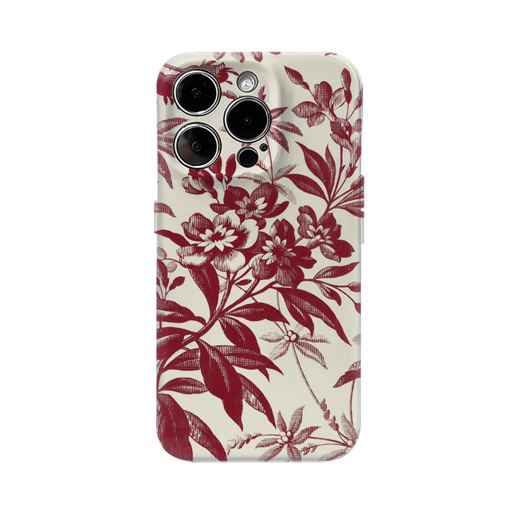 Cream Red Flower Phone Case for IPhone 16 15 14 13 12 11 X XS XR XSMAX 7 8 Pro Max Plus Double-layer Back Cover