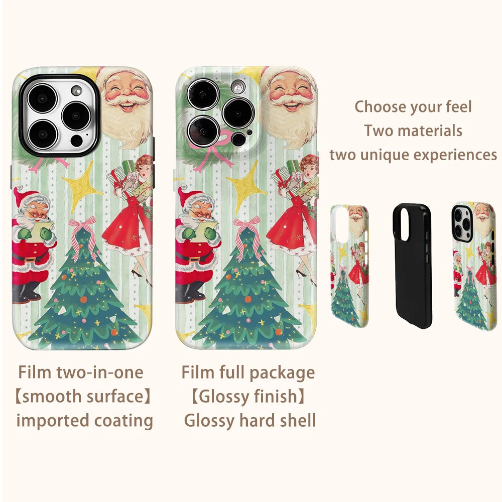 Vintage Christmas Collage Phone Case for IPhone 16 15 14 13 12 11 X XS XR XSMAX 7 8 Pro Max Plus Double-layer Back Cover