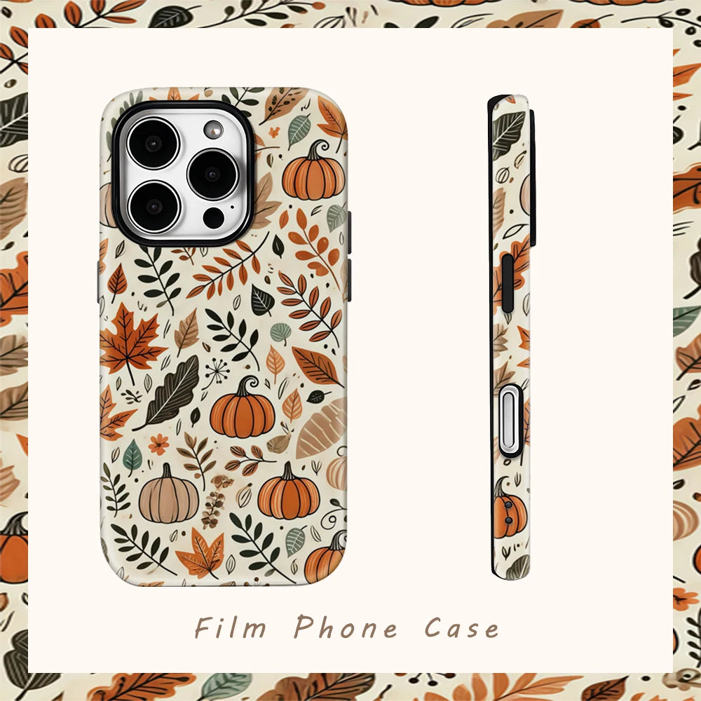 Halloween Autumn Leaves Pumpkin Phone Case for IPhone 16 15 14 13 12 11 X XS XR XSMAX 7 8 Pro Max Plus Double-layer Back Cover