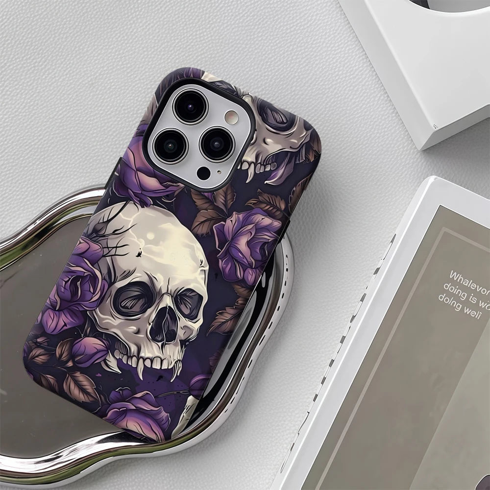 Skulls and Purple Roses IPhone17 Must-Haves Phone Case for IPhone 17 16 15 14 13 12 11 Pro Max Plus Double-layer Back Cover
