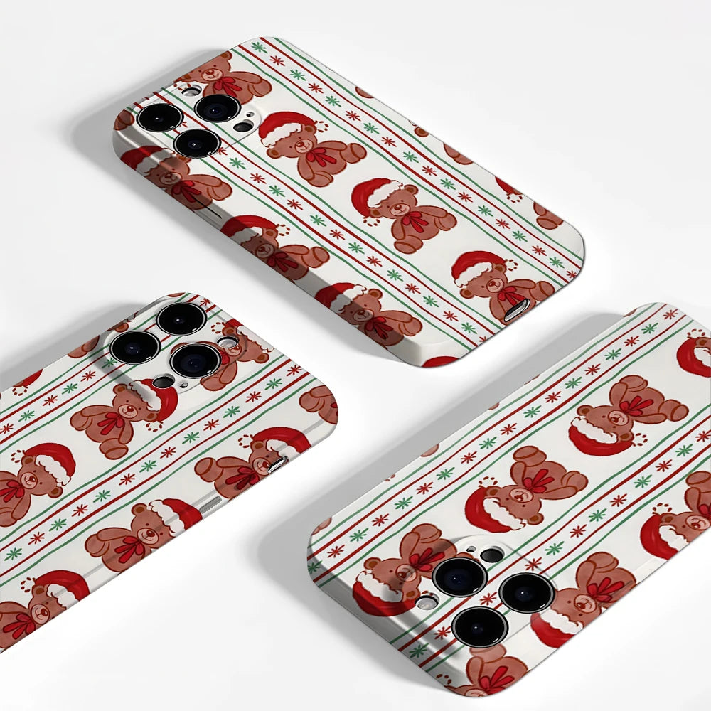 Christmas Teddy Bear Stripes IPhone17 Must-Haves Phone Case for IPhone 17 16 15 14 13 12 Pro Max Plus Double-layer Back Cover