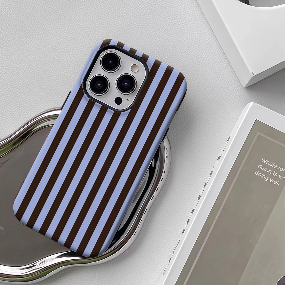 Contrasting Brown Blue Stripes IPhone17 Must-Haves Phone Case for IPhone 17 16 15 14 13 12 Pro Max Plus Double-layer Back Cover