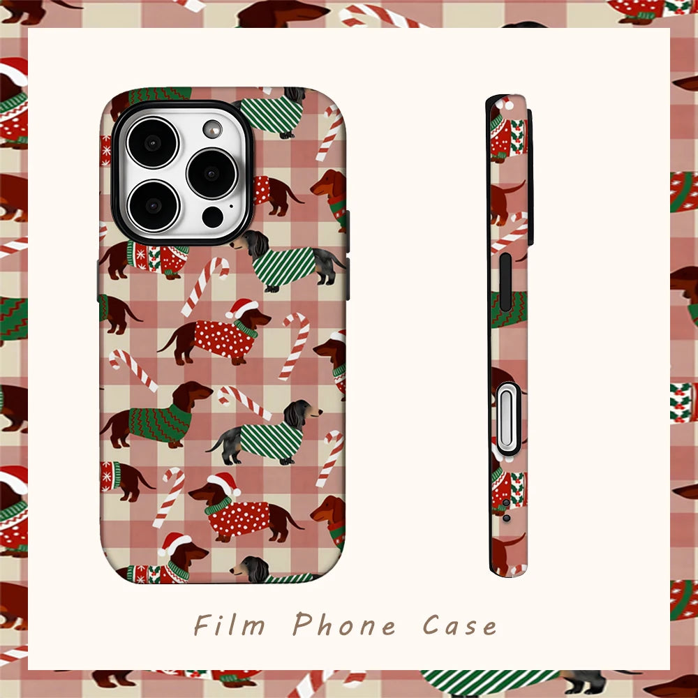 Christmas Dachshund Dog Phone Case for IPhone 16 15 14 13 12 11 X XS XR XSMAX 7 8 Pro Max Plus Double-layer Back Cover
