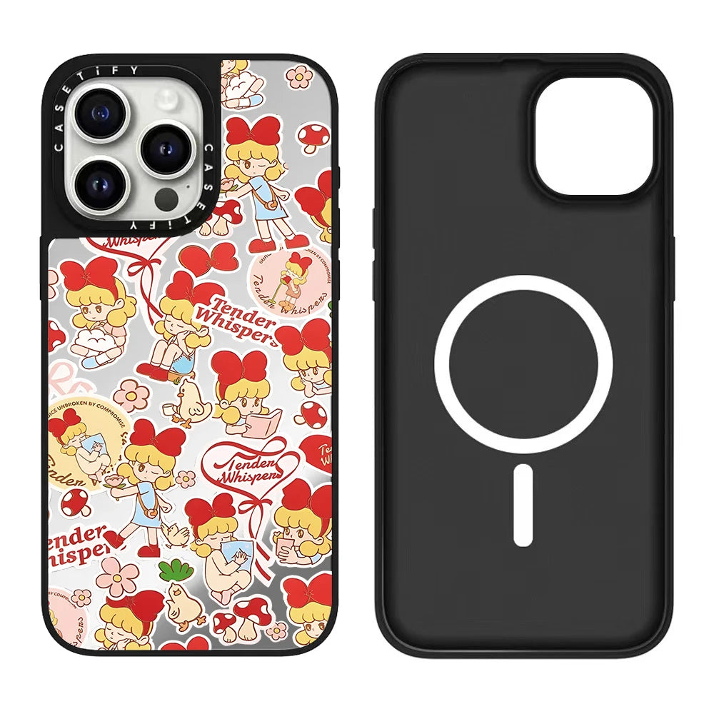 Magnetic Love Heart Bow Girl Series iPhone17 pro Phone Case Compatible for iPhone17/16/15 Cute Feminine Design Mobile Accessory