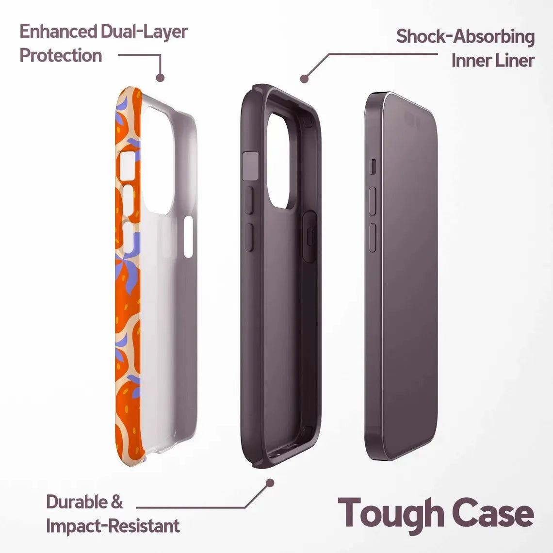 Luxury Orange Strawberry Design Phone Case for iPhone 17 16 15 14 13 12 11 7 8 Air Pro Max Plus Luxury Double-layer Back Cover