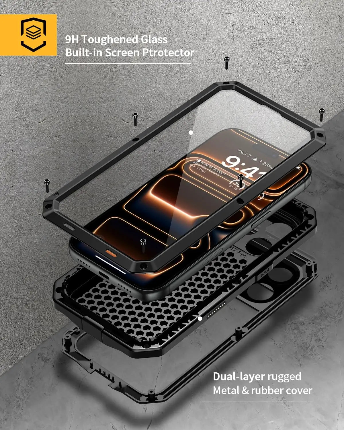 for iPhone Air 17 Pro Max 17 Pro 17 Metal Case, Heavy Duty Shockproof Tough Rugged Case with Built-in Glass Screen Protector