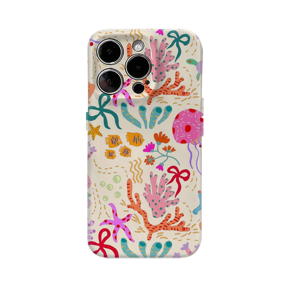 Colorful Sea Life Print Phone Case for IPhone 17AIR 16E 16 15 14 13 12 11 17 Pro Max Plus Double-layer Back Cover