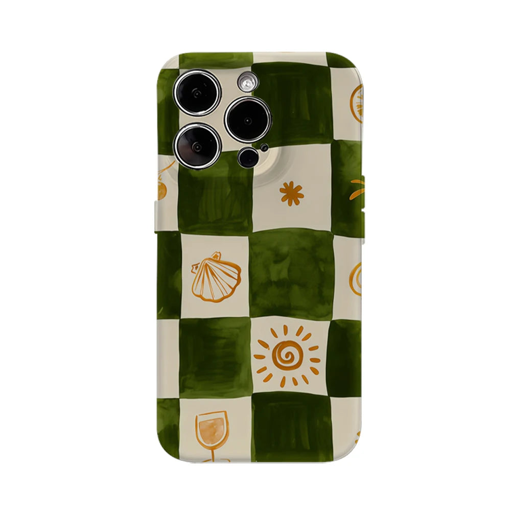 Green & Orange Check Phone Case for IPhone 17AIR 16E 16 15 14 13 12 11 17 Pro Max Plus Double-layer Back Cover