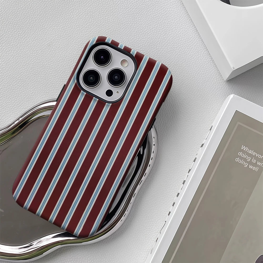 Burgundy Blue White Stripes IPhone17 Must-Haves Phone Case for IPhone 17 16 15 14 13 12 Pro Max Plus Double-layer Back Cover