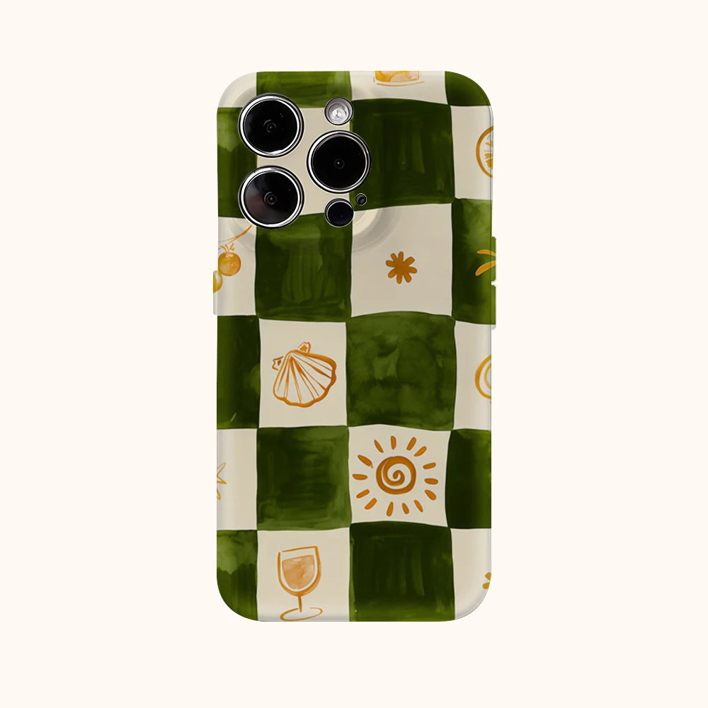 Green & Orange Check Phone Case for IPhone 17AIR 16E 16 15 14 13 12 11 17 Pro Max Plus Double-layer Back Cover