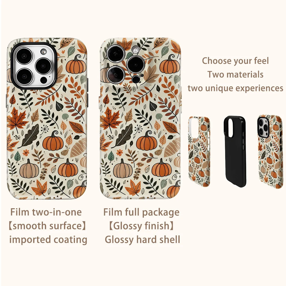 Halloween Autumn Leaves Pumpkin Phone Case for IPhone 16 15 14 13 12 11 X XS XR XSMAX 7 8 Pro Max Plus Double-layer Back Cover