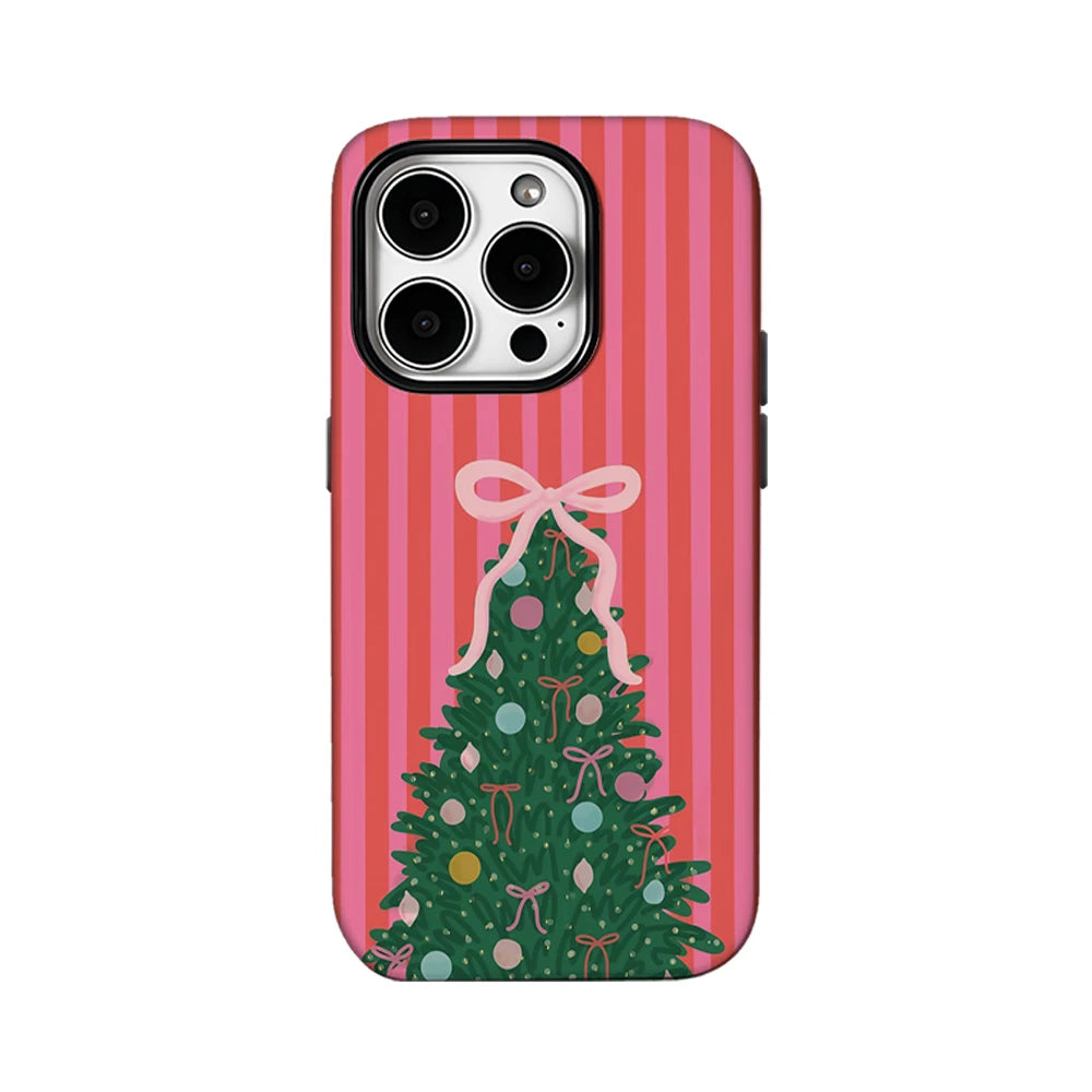 Red Striped Christmas Tree Phone Case for IPhone 16 15 14 13 12 11 X XS XR XSMAX 7 8 Pro Max Plus Double-layer Back Cover