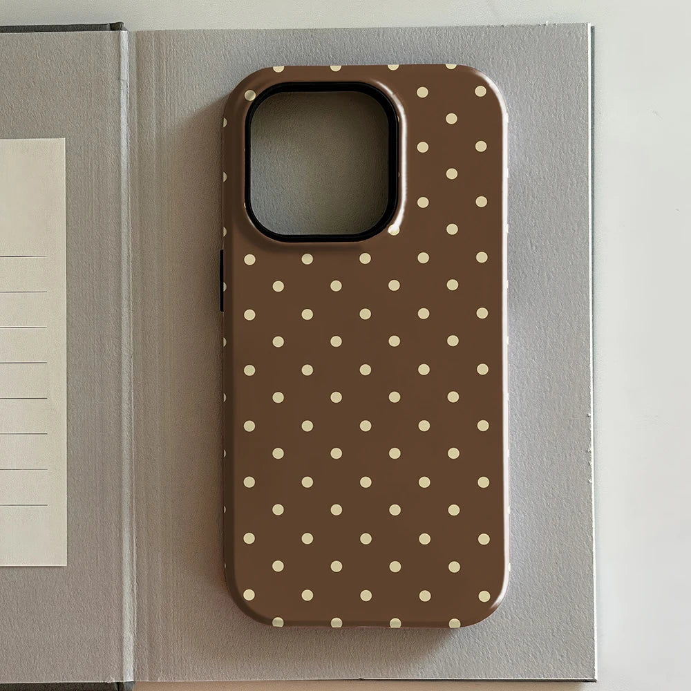 luxury Ins Brown Red Polka Dots Phone Case for iPhone 17 16 15 14 13 12 11 X XS XR XSMAX 7 8 Air Pro Max Plus Double-layer Cover
