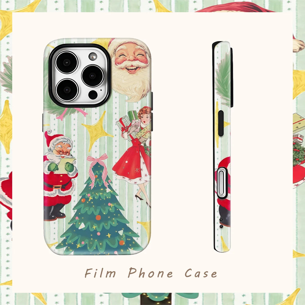 Vintage Christmas Collage Phone Case for IPhone 16 15 14 13 12 11 X XS XR XSMAX 7 8 Pro Max Plus Double-layer Back Cover