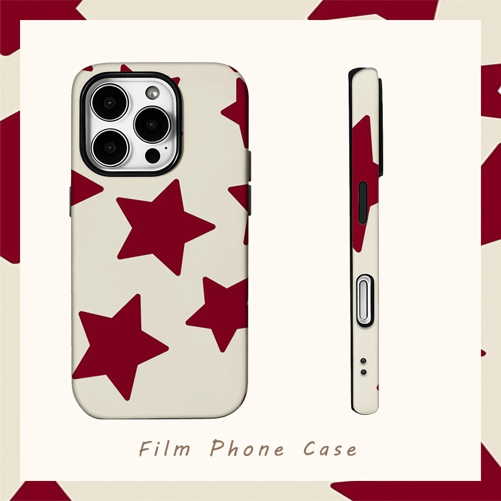 Cream Red Heart Phone Case for IPhone 16 15 14 13 12 11 X XS XR XSMAX 7 8 Pro Max Plus Double-layer Back Cover