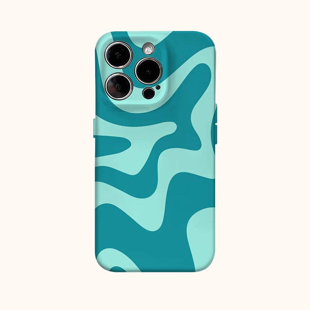 Blue Green Wave Pattern Phone Case for IPhone 16 15 14 13 12 11 X XS XR XSMAX 7 8 Pro Max Plus Double-layer Back Cover