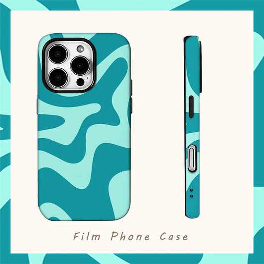 Blue Green Wave Pattern Phone Case for IPhone 16 15 14 13 12 11 X XS XR XSMAX 7 8 Pro Max Plus Double-layer Back Cover