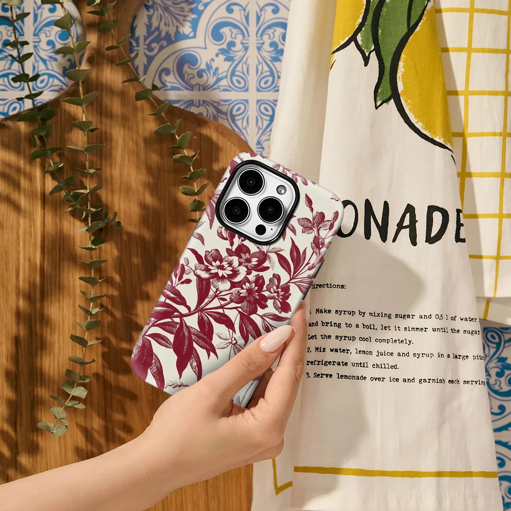 Cream Red Flower Phone Case for IPhone 16 15 14 13 12 11 X XS XR XSMAX 7 8 Pro Max Plus Double-layer Back Cover