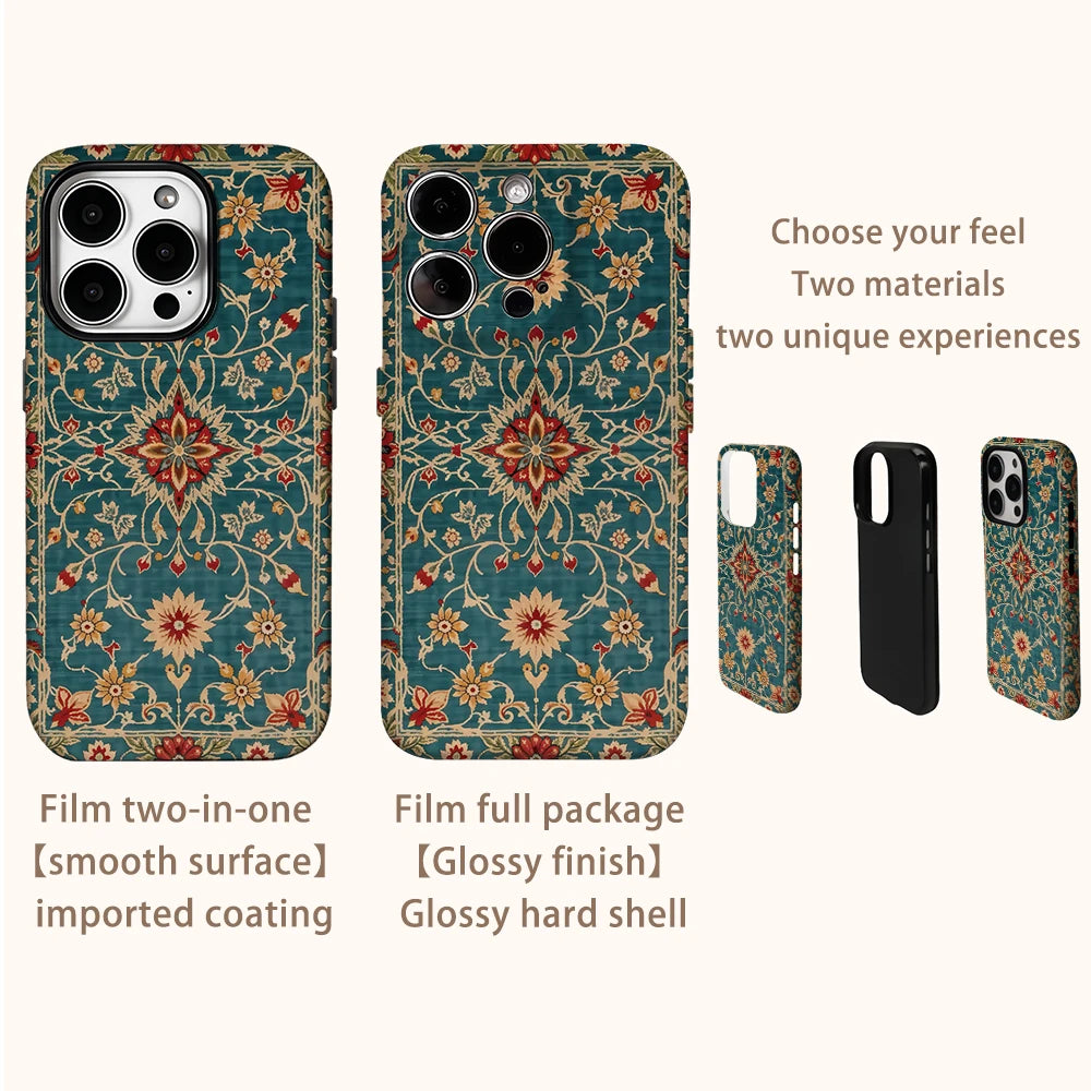 Retro Turkish Persian Style Phone Case for IPhone 16 15 14 13 12 11 X XS XR XSMAX 7 8 Pro Max Plus Double-layer Back Cover