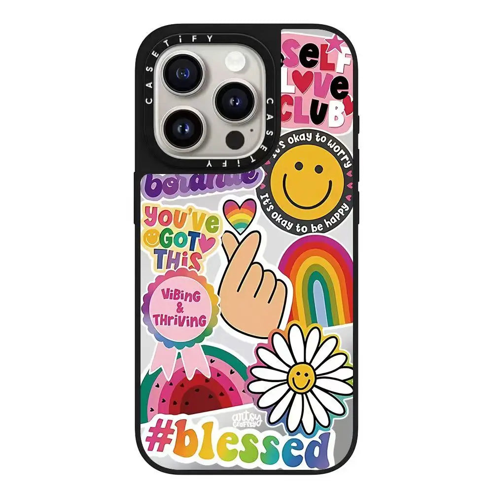 The Sunflower Series iPhone16ProMax phone case is compatible for 15Pro/16Plus Mirror 12 Trendy.