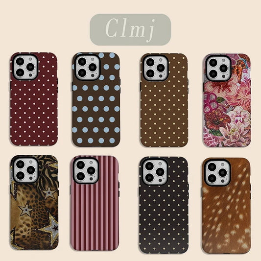 luxury Ins Brown Red Polka Dots Phone Case for iPhone 17 16 15 14 13 12 11 X XS XR XSMAX 7 8 Air Pro Max Plus Double-layer Cover
