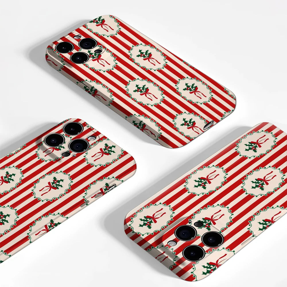 Christmas Holly Red White Stripes IPhone17 Must-Haves Phone Case for IPhone 17 16 15 14 13 Pro Max Plus Double-layer Back Cover