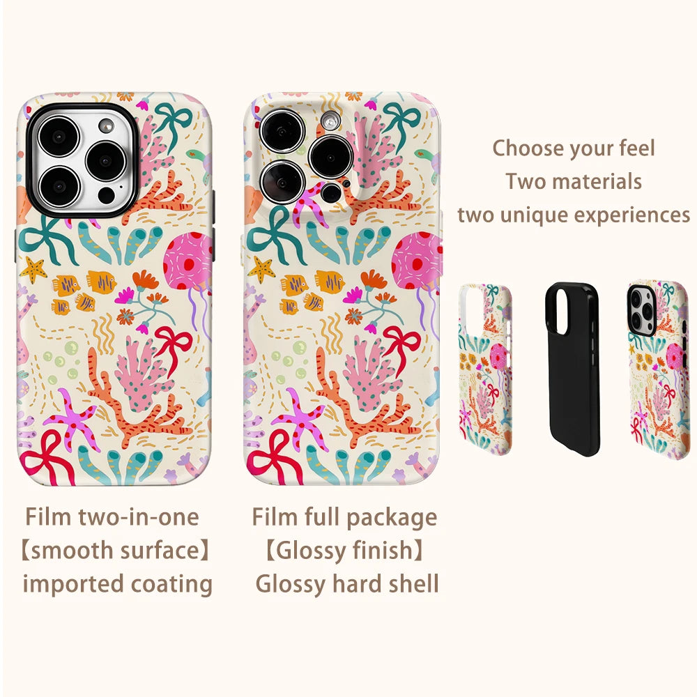 Colorful Sea Life Print Phone Case for IPhone 17AIR 16E 16 15 14 13 12 11 17 Pro Max Plus Double-layer Back Cover