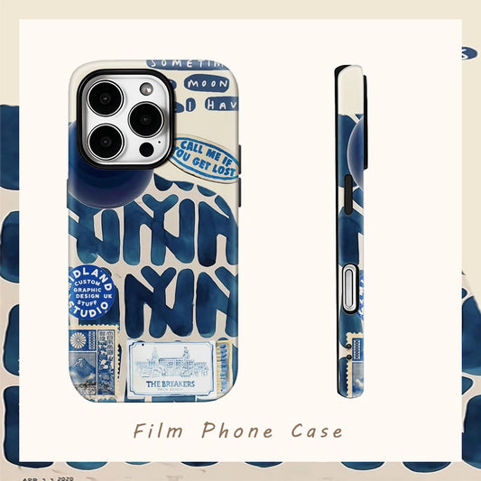 Fragments of Blues Art Phone Case for IPhone 16 15 14 13 12 11 X XS XR XSMAX 7 8 Pro Max Plus Double-layer Back Cover