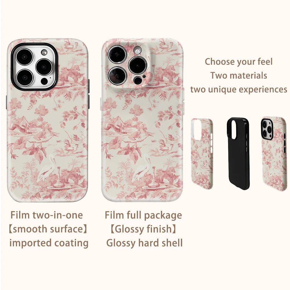 Pink Pastoral Phone Case for IPhone 16 15 14 13 12 11 X XS XR XSMAX 7 8 Pro Max Plus Double-layer Back Cover