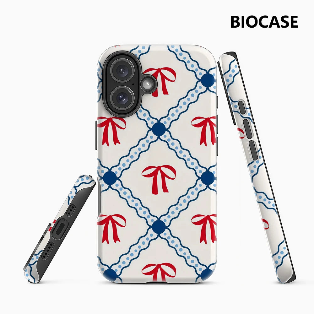 Red and Blue Bow Checkerboard IPhone17 Must-Haves Phone Case for IPhone 17 16 15 14 13 12 Pro Max Plus Double-layer Back Cover