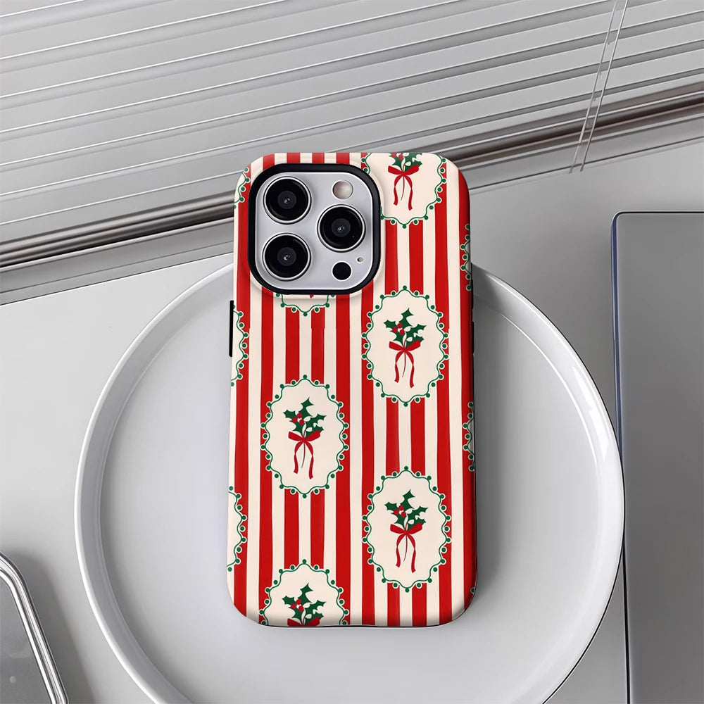 Christmas Holly Red White Stripes IPhone17 Must-Haves Phone Case for IPhone 17 16 15 14 13 Pro Max Plus Double-layer Back Cover