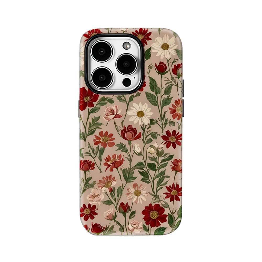 Red Flowers Retro Phone Case for IPhone 16 15 14 13 12 11 X XS XR XSMAX 7 8 Pro Max Plus Double-layer Back Cover