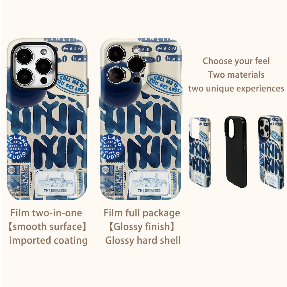 Fragments of Blues Art Phone Case for IPhone 16 15 14 13 12 11 X XS XR XSMAX 7 8 Pro Max Plus Double-layer Back Cover