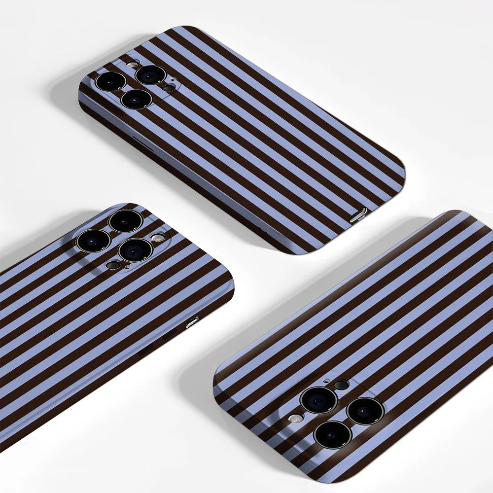Contrasting Brown Blue Stripes IPhone17 Must-Haves Phone Case for IPhone 17 16 15 14 13 12 Pro Max Plus Double-layer Back Cover